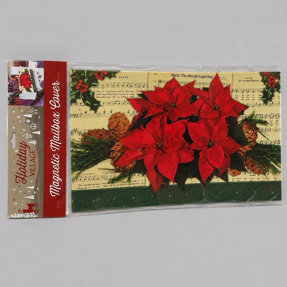 Holiday Village Magnetic Mailbox Cover Christmas Poinsettia Sheet Music Decor